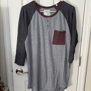 Henley Shirt - Gray and Burgundy